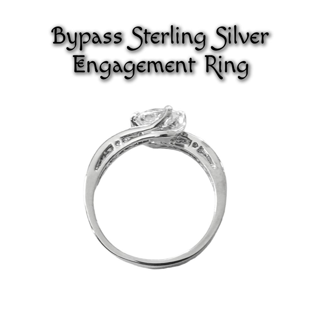 Bypass Silver Engagement Ring with Multifaceted Cut CZ Stone Size 9.75 NWOT - Picture 4 of 5